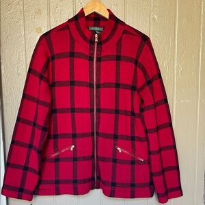 Lauren Ralph Lauren cotton plaid full zip Red and Black sweater jacket size 2X